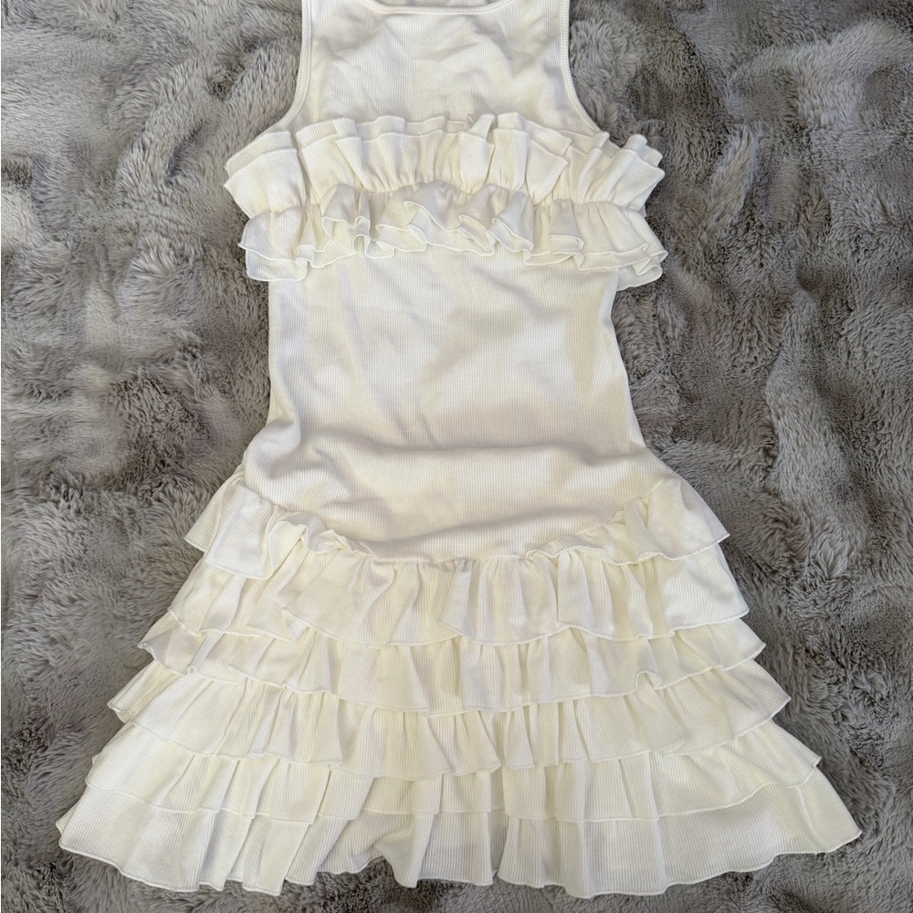 Fashion Nova Cream Ruffle Midi Dress